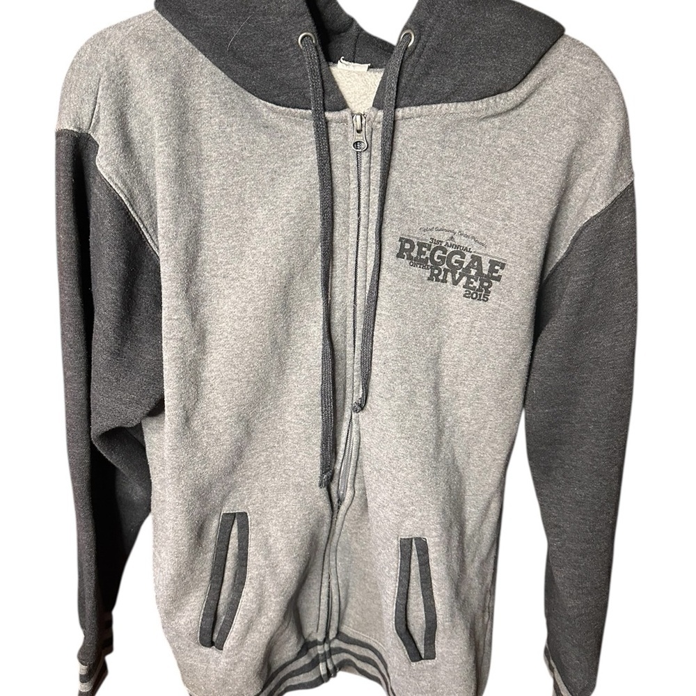 Gray and Black 2 tone Large  Reggae on the River  Zip-Up Hoodie